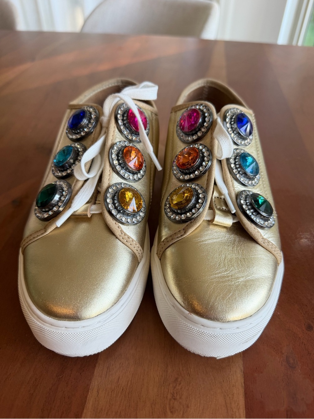 🩷💎 EUC Kurt Geiger Laney Octavia Gold Rainbow Jewel Sneakers EU 39 ✨ - Picture 4 of 11